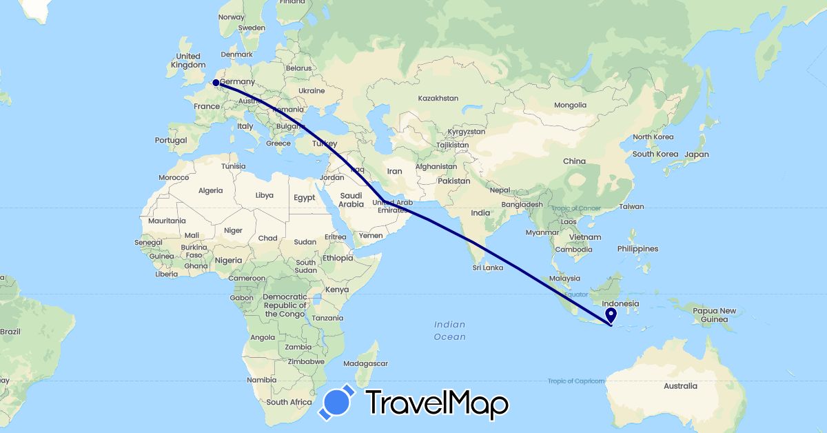 TravelMap itinerary: driving in Belgium, Indonesia, Qatar (Asia, Europe)
